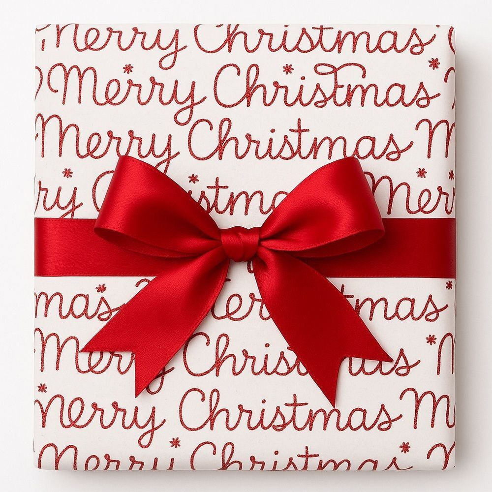 NWT Paper Source Merry Christmas Script Glitter Wrapping Paper Roll 27.5”x59”